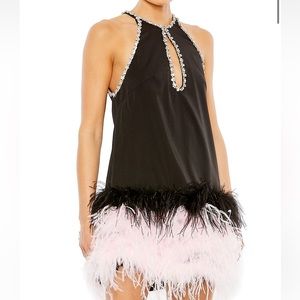 Mac Duggal Rhinestone Trim and Feather Dress